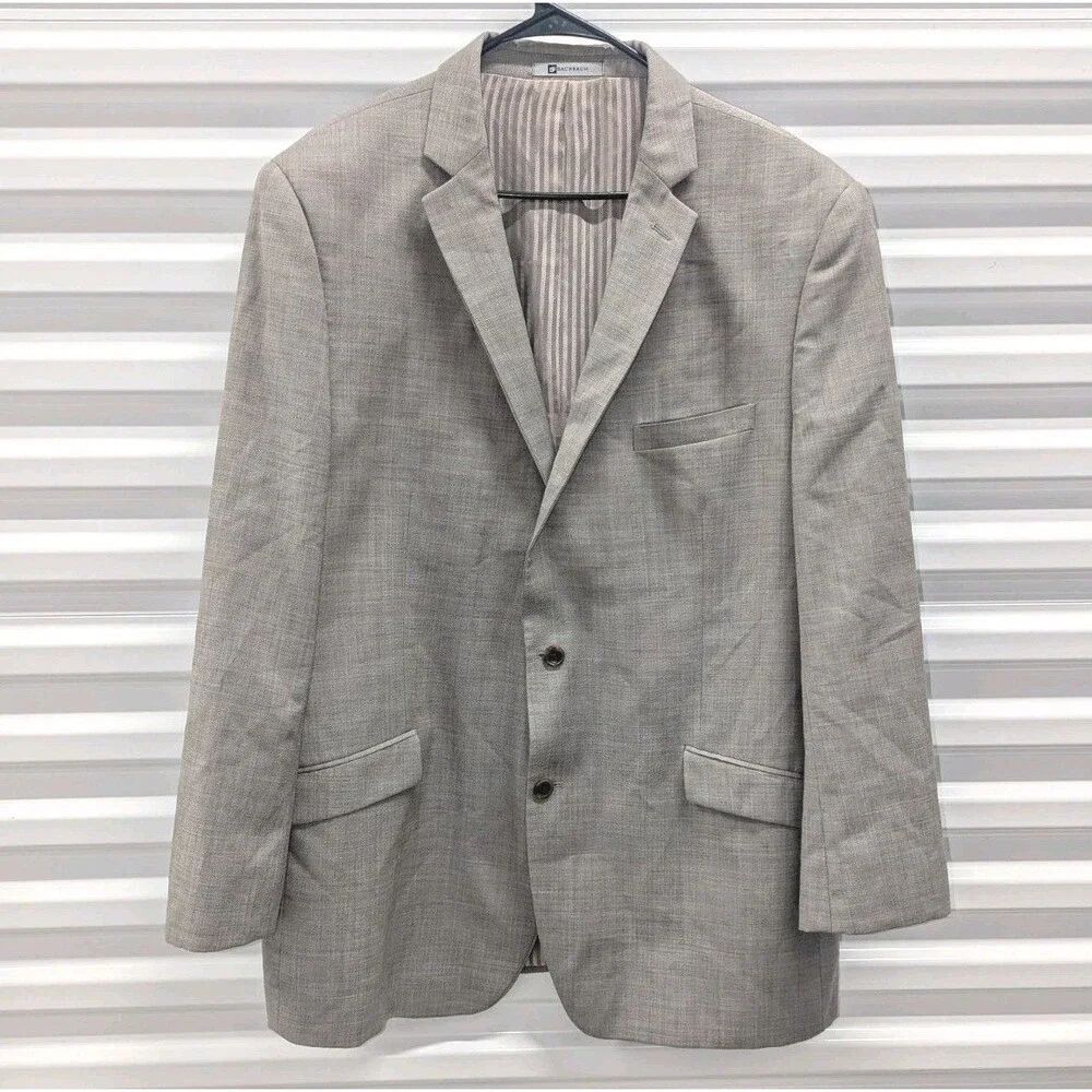 Old Money Quiet Luxury Bachrach 100% Wool Gray Blazer‎ Sport Coat 46L
